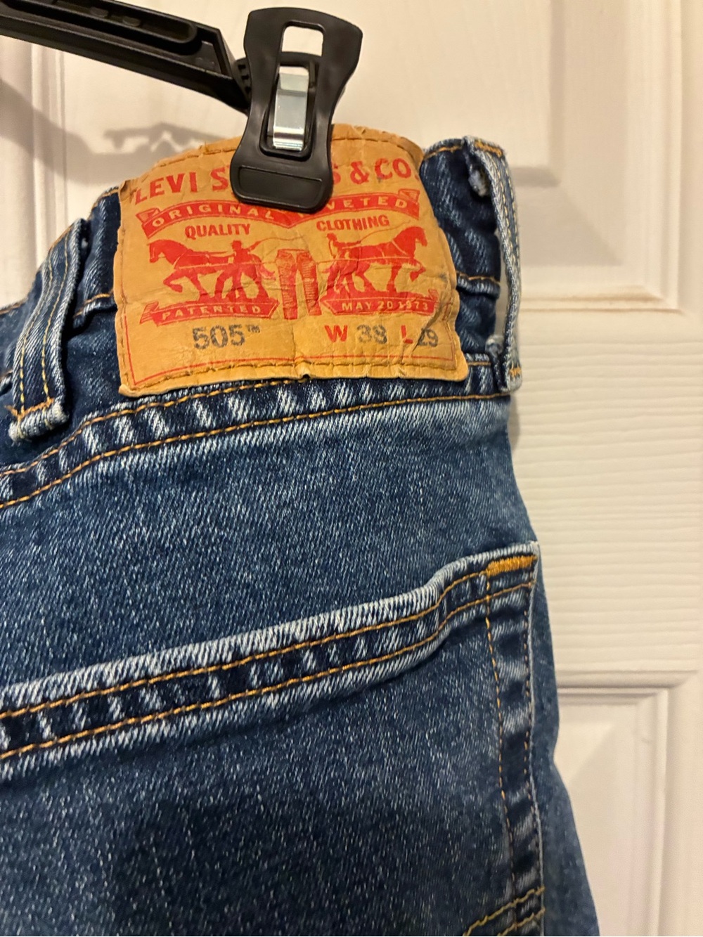 Levi's Straight Fit Dark Blue Denim Jeans with Tan Leather Patch